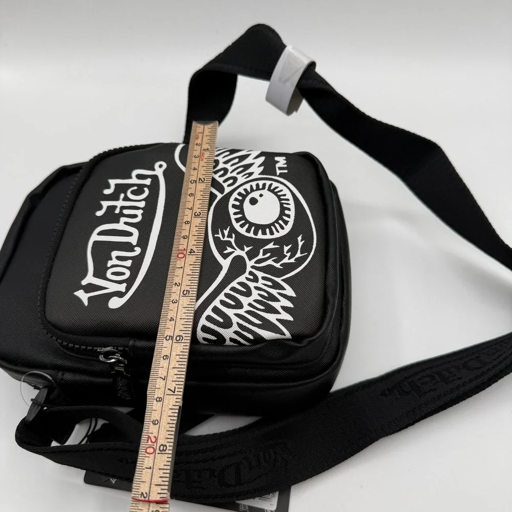 Von Dutch Crossbody Bag Unisex OS Black Flying Eyeball Logo Messenger NEW